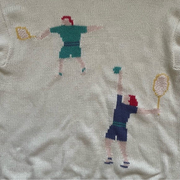 vintage 90s knit cream white tennis sweater with embroidered details - Picture 3 of 5